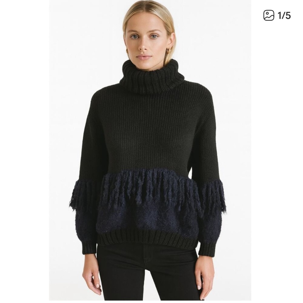 Rodebjer Iroco Fringe Alpaca Sweater Small Black Blue